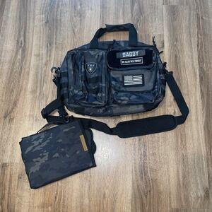 Tactical Baby Gear TBG Deuce 2.0 Diaper Bag Black Camo Patches With Changing Pad